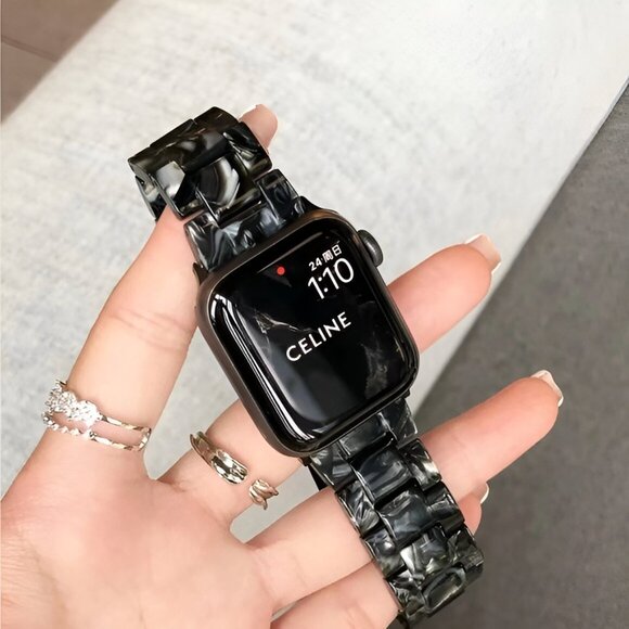 Apple Watch Band Black Marble Resin Adjustable Stylish Strap Watch Band - Picture 2 of 8